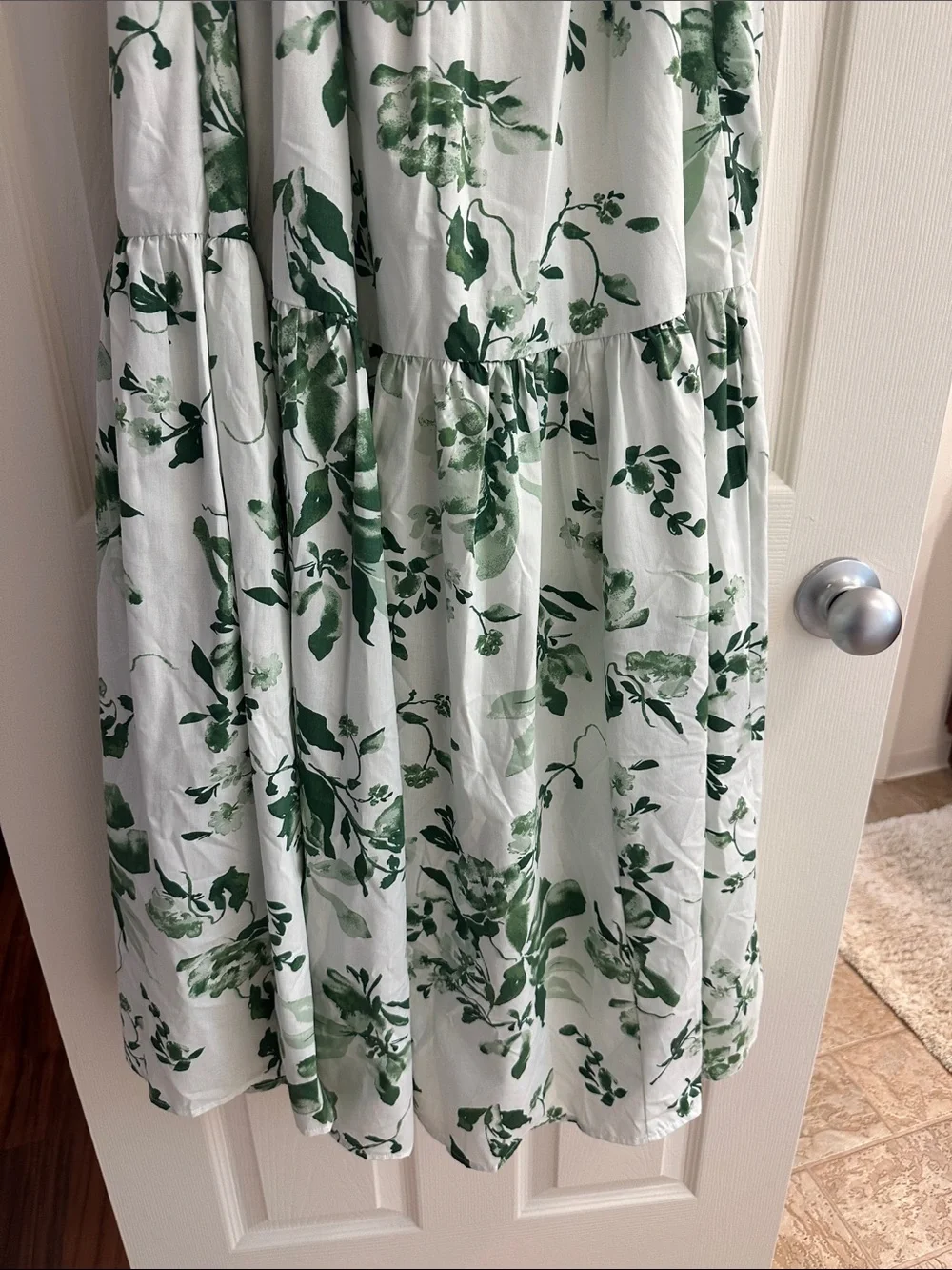 Abercrombie & Fitch White Sundress with Green Botanical Print and Front Tie